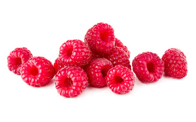 Wall Mural - ripe raspberries isolated on white background close up