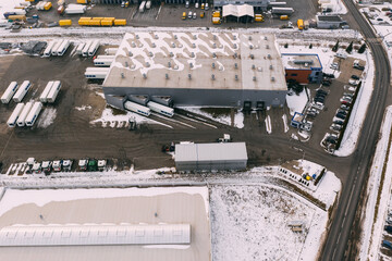 Wall Mural - Aerial view of the distribution center, drone photography of the industrial logistic zone.
