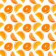 © Natika - Orange fruit seamless pattern. Orange segments isolated on white background. Food background.