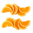 © Natika - Orange fruit slice layout isolated on white background closeup. Food background. Flat lay, top view.