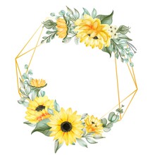 Flower Wreath Geometry Frame Sunflower Watercolor Illustration