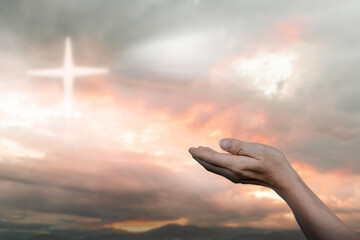 Wall Mural - Christian hands open palm up worship. Concept of worship blessing from god.