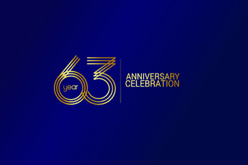 Wall Mural - 63 year anniversary celebration Gold Line. logotype isolated on Blue background for celebration, invitation card, and greeting card-Vector