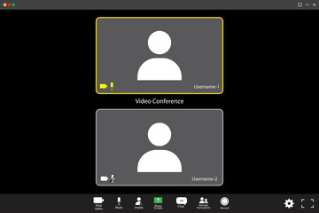 Poster - Zoom interface template. two participants. Online video. Mobile application design. Online business webinar chat. Stock image. EPS 10.