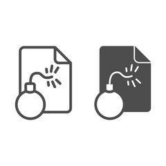 Poster - file and bomb line and solid icon, web security concept, email virus sign on white background, bomb 