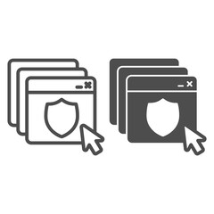 Poster - web page protection shield line and solid icon, web security concept, online information security si