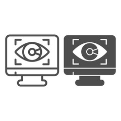 Poster - monitor with eye line and solid icon, web security concept, cyber eye symbol on white background, ap