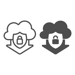 Poster - data cloud with arrow and protection emblem line and solid icon, web security concept, shield downlo