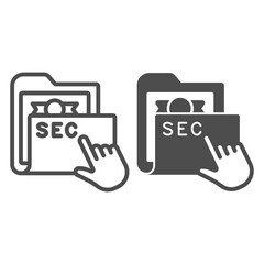 Poster - secret folder with pointer line and solid icon, web security concept, locked folder with documents s