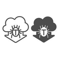 Poster - data cloud with arrow and virus line and solid icon, web security concept, virus download sign on wh