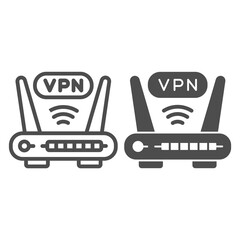 Poster - router with vpn connection line and solid icon, web security concept, virtual private network sign o