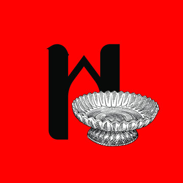 The thirtieth letter of Thai alphabet with the Thai style pedestal tray which is the meaning of this letter.