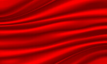 Red Gradient Silk Fabric Background. Beautiful Red Silk. Drapery Textile Background. Red Satin Waves. Smooth Silk Wavy Abstract Background For Grand Opening Ceremony Or Other Occasion. Vector EPS10