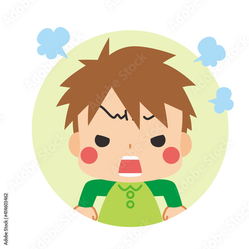 不満が爆発してプンプン怒っている可愛い小さな男の子のアイコン 可愛い イラスト 白背景 Wall Mural ぽこたぽこ