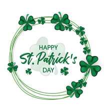 St. Patrick Day Poster. Clover Design Elements With Wishing Lettering Decoration. Vector Illustration