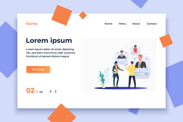 Poster - Recruiting professionals studying candidate profiles. Man and woman, teamwork, CV. Human resource concept. Vector illustration can be used for topics like recruitment, hiring, selection