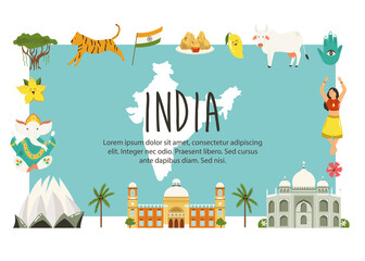 Wall Mural - Travel poster with famous destinations and landmarks of India