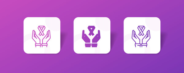 pixel perfect hand with ribbon charity donation icon set in line, outline, glyph flat gradient 3d style