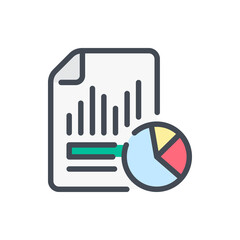 Fototapete - Financial report and Financial overview color line icon. Business document with Pie chart vector outline colorful sign.