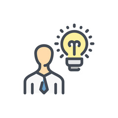 Fototapete - Personal solution and Creative idea color line icon. Business person with light bulb vector outline colorful sign.