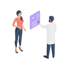 Poster - Cartoon doctor using web app during appointment with patient