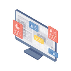 Poster - Vector cartoon monitor with charts and buttons