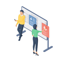 Poster - Man and woman near board with social media profiles