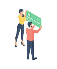 Poster - Man and woman with chart on white background