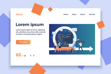 Poster - Professional group working on project. Process, work on computer, integration. Business concept. Vector illustration can be used for topics like software development, agile management, scrum meeting