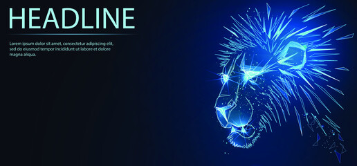 Lion head. Digital low poly wireframe of futuristic vector. Finance and business concept. 