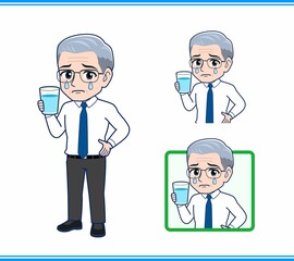 コップの水をのむサラリーマンの男性