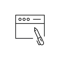 Poster - Write blog line icon. Web page with pen, simple outline style. Testimonials and customer relationship management concept. Vector illustration isolated on white background. EPS 10.