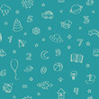 Children's doodle plain set of different hand-drawn icons. Kindergarten. Vector seamless pattern with childish doodle elements for backgrounds, web design, design elements, textile prints, covers