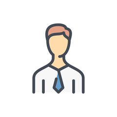 Poster - Business person avatar color line icon. Businessman with tie vector outline colorful sign.