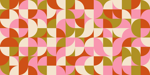 Fototapete - Modern vector abstract  geometric background with circles, rectangles and squares  in retro scandinavian style. Pastel colored simple shapes graphic pattern.