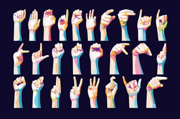 sign language alphabet gestures pop art design vector