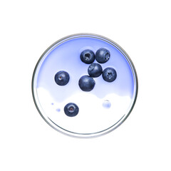 Wall Mural - Blueberries fruit with essence on petri dish over white background