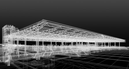 Wall Mural - View of BIM model of the building at wareframe mode