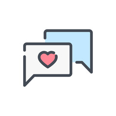 Poster - chat message with heart color line icon. customer feedback vector outline colorful sign.