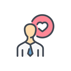 Poster - business person with heart in circle color line icon. customer feedback vector outline colorful sign