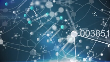 Poster - Digital composite video of molecular and chemical structure floating against blue background