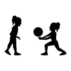 black silhouette design with isolated white background of boy and girl play volleyball