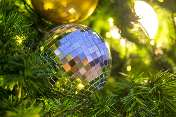 christmas ball with bokeh background.