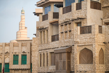 Architecture details of traditional arabian market Souq Waqif in Doha City in Qatar