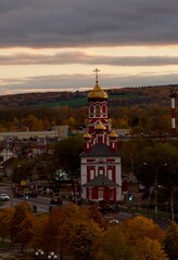 Wall Mural - View above Dmitrov autumn Sunny day. Dmitrov district, Moscow region, Russia