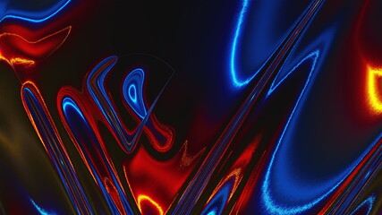 Poster - Changing streaks on a liquid background, Computer generated. Abstract neon shapes. 3d rendering