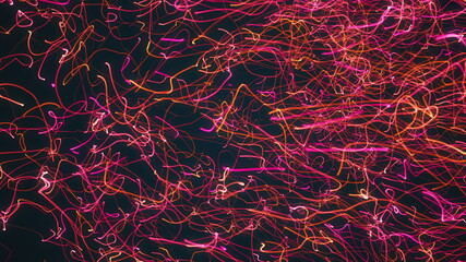 Poster - Many chaotic color neon flowing strings. Computer generated abstract background, 3d render