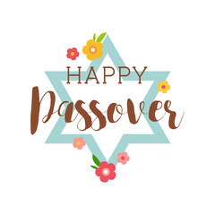 Wall Mural - happy passover greeting card with David star and flowers. Pesah celebration concept , Jewish Passover holiday.