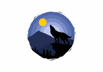 Wall Mural - Silhouette of wolves barking illustration drawing