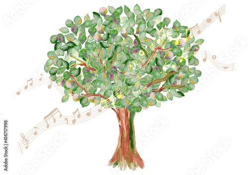 新緑 背景素材 演奏会 音楽会 エコロジー 水彩画 樹木 木の手書きイラスト Ilustracion De Stock Adobe Stock